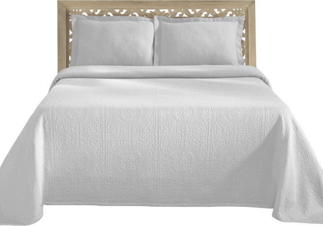 100% Cotton Fleur De Lis Medallion All-Season 3-Piece Coverlet Set, Queen