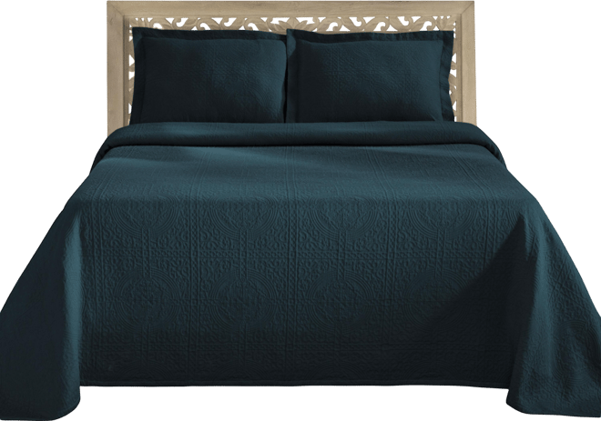 100% Cotton Fleur De Lis Medallion All-Season 3-Piece Coverlet Set, Queen