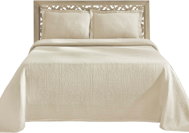100% Cotton Fleur De Lis Medallion All-Season 3-Piece Coverlet Set, King