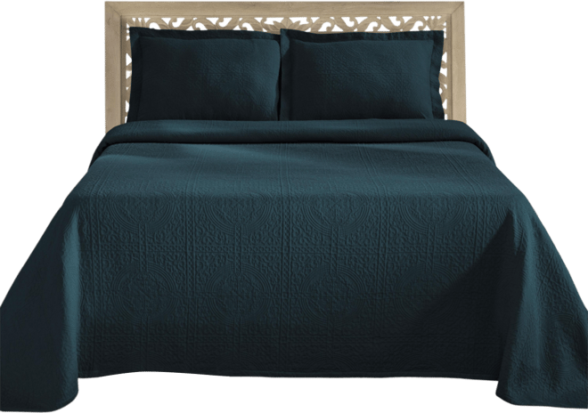 100% Cotton Fleur De Lis Medallion All-Season 3-Piece Coverlet Set, King