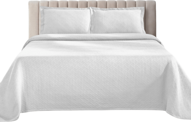 100% Cotton Basketweave Matelasse All-Season 3-piece Coverlet Set, Queen