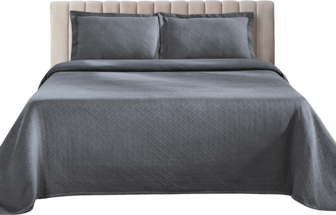 100% Cotton Basketweave Matelasse All-Season 3-piece Coverlet Set, Queen