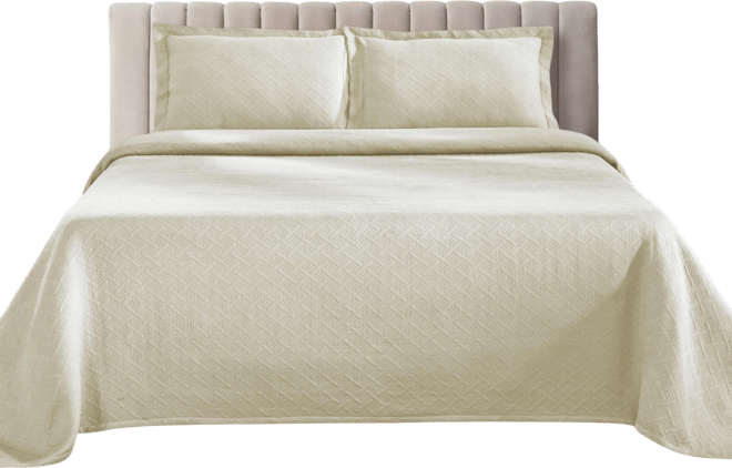 100% Cotton Basketweave Matelasse All-Season 3-piece Coverlet Set, Queen