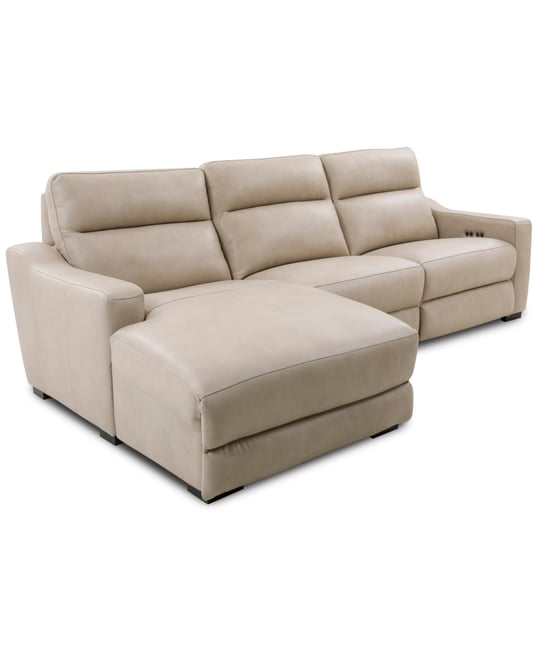 Gabrine 3-Pc. Leather Sectional with 1 Power Headrest and Chaise, Created for Macy's
