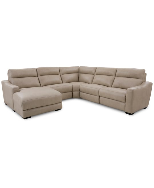 Gabrine 5-Pc. Leather Sectional with 2 Power Headrests and Chaise, Created for Macy's