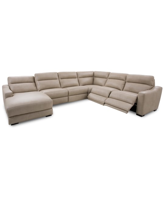Gabrine 6-Pc. Leather Sectional with 2 Power Headrests & Chaise, Created for Macy's