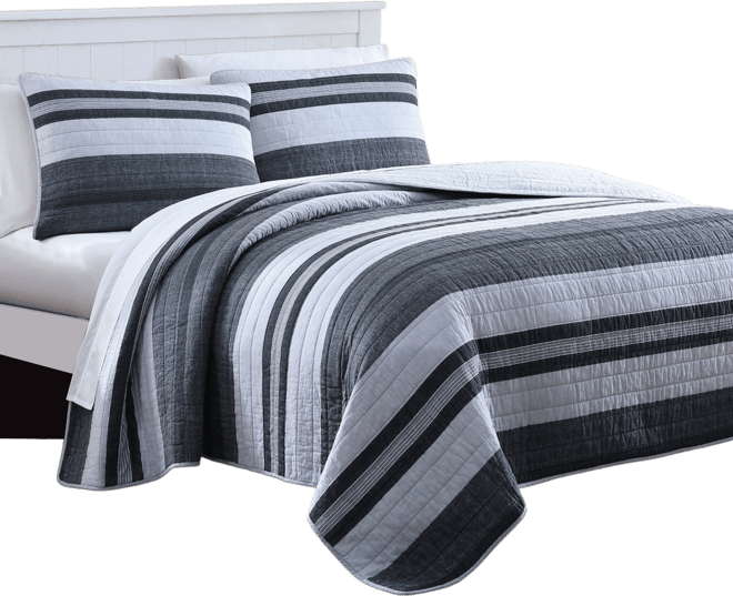 Ardmoore Grey Cotton Reversible 3-Piece Quilt Set, King