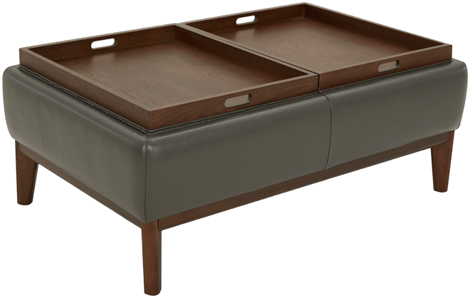 Jollene Leather Ottoman with Wood Trays, Created for Macy's