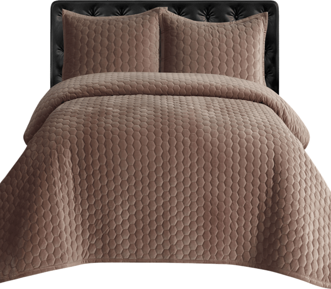Lugano Honeycomb Velvet Oversized Solid 3 Piece Quilt Set, Queen
