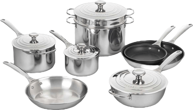 Mirror-Finish Stainless Steel 12-Pc. Cookware Set