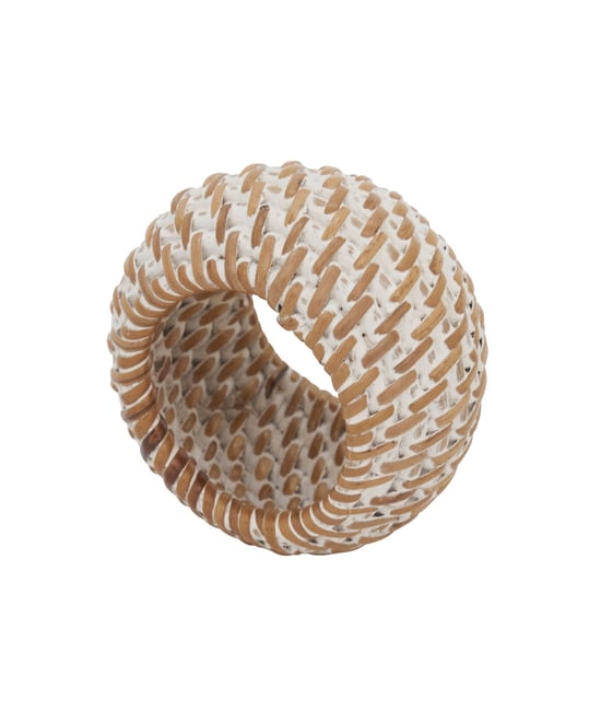 Rattan Napkin Rings with Woven Design, Set of 4, 2.4" x 2.4"