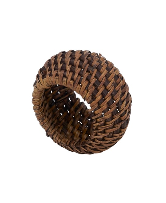Rattan Napkin Rings with Woven Design, Set of 4, 2.4" x 2.4"