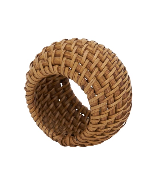 Rattan Napkin Rings with Woven Design, Set of 4, 2.4" x 2.4"