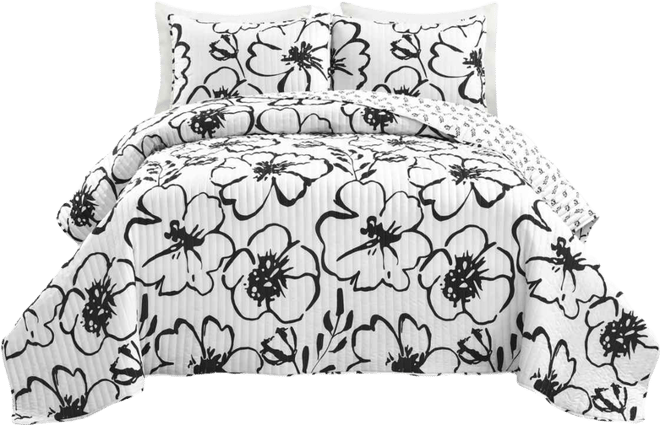 Scandinavian Floral 3 Piece Quilt Set, Full/Queen