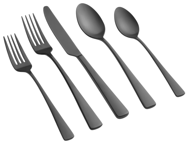 Cerys Black Satin 20-Piece Flatware Set, Service for 4