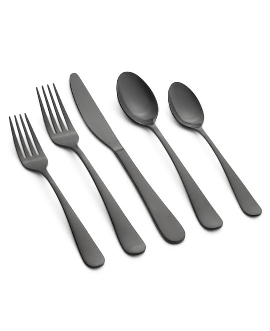 Rhiannon Black Satin 20-Piece Flatware Set, Service for 4