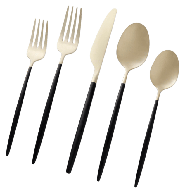 Gaze Two Tone Black-Gold Satin 20 Piece Flatware Set, Service For 4