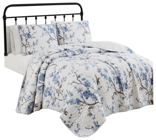 Kasumi Floral 3 Piece Quilt Set, Full/Queen