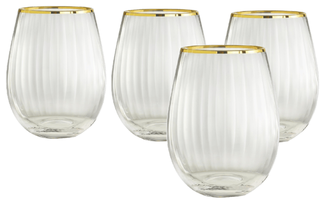 Rocher Stemless Wine Glasses, Set of 4, 21 Oz