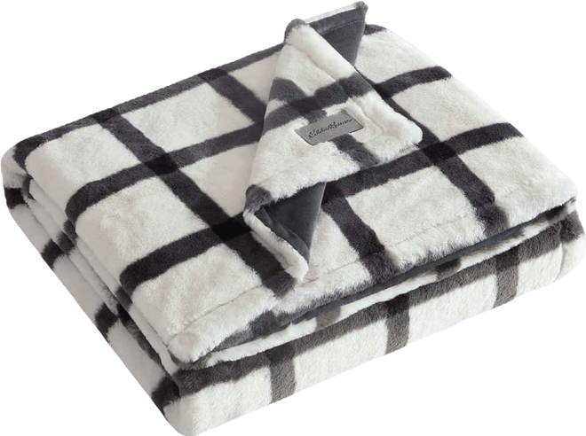 Plaid Faux Fur Throw, 50" x 60"