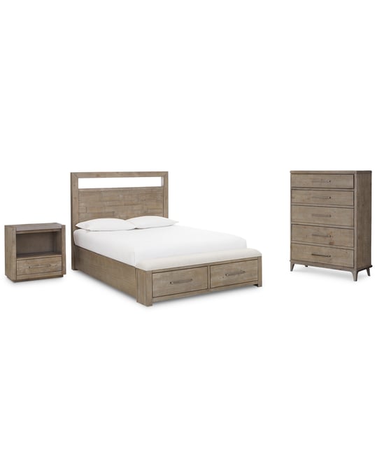 Intrigue Bedroom 3-Pc. Set (King Storage Bed, One-Drawer Nightstand & Chest)