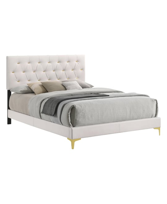 Kendall 49.25" Asian Hardwood Tufted Upholstered Panel Queen Bed