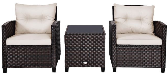 3PCS Patio Rattan Furniture Set Cushioned Sofa Coffee Table Garden