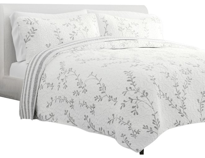 Sprouting Vines Stripe Reversible 3-Pc. Lightweight Quilt Set, King/California King