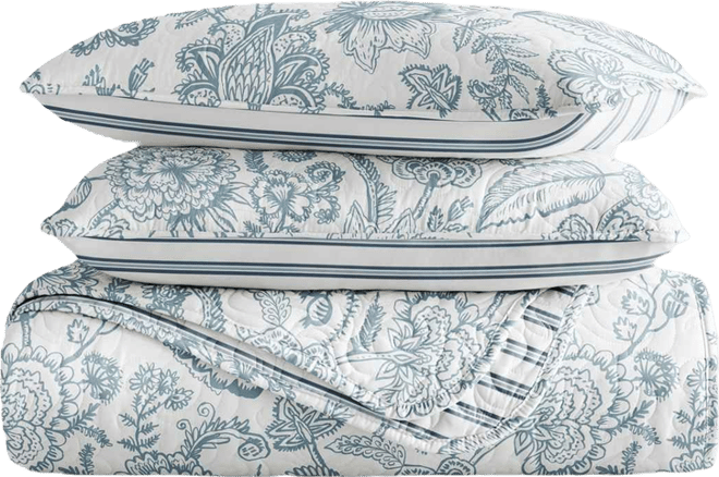 Jacobean and Stripe Reversible 3-Pc. Lightweight Quilt Set, King/California King