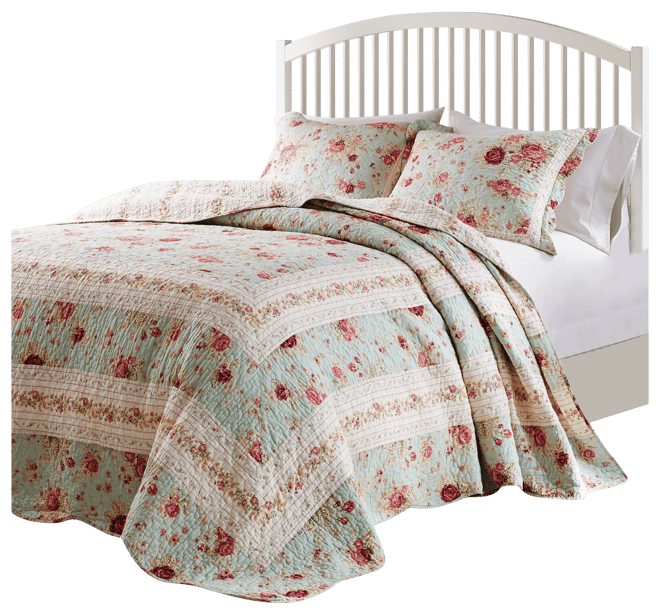Antique-Like Rose 100% Cotton Traditional 3 Piece Bedspread Set, Queen
