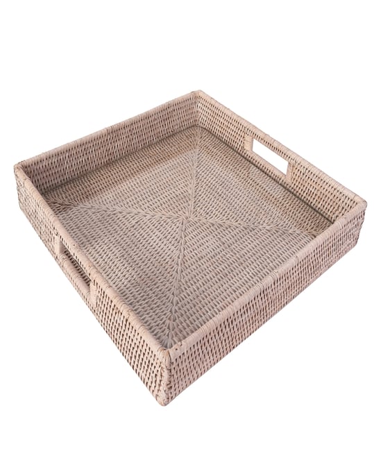 Artifacts Rattan Square Serving Ottoman Trays with Glass Insert