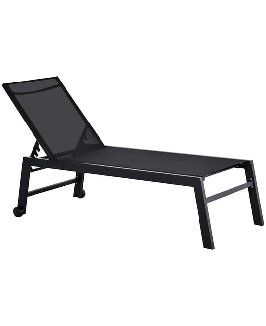 Patio Garden Sun Chaise Lounge Chair with 5-Position Backrest, 2 Back Wheels, & Industrial Design, Black