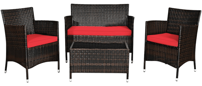 4PCS Patio Furniture Set Rattan Conversation Set W/ Tempered Glass Coffee Table