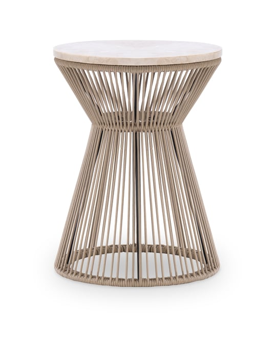 Biscayne 18" Wood with Travertine Top Round Rope End Table