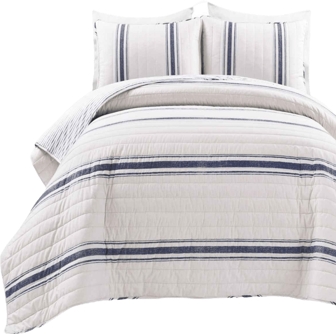 Farmhouse Stripe Reversible Cotton 3-Piece Quilt Set, King