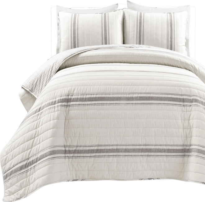 Farmhouse Stripe Reversible Cotton 3-Piece Quilt Set, King