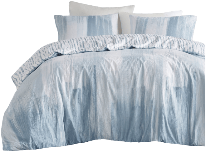Natori Brush Stroke Oversized Reversible Seersucker 3 Piece Duvet Cover Set, Full/Queen
