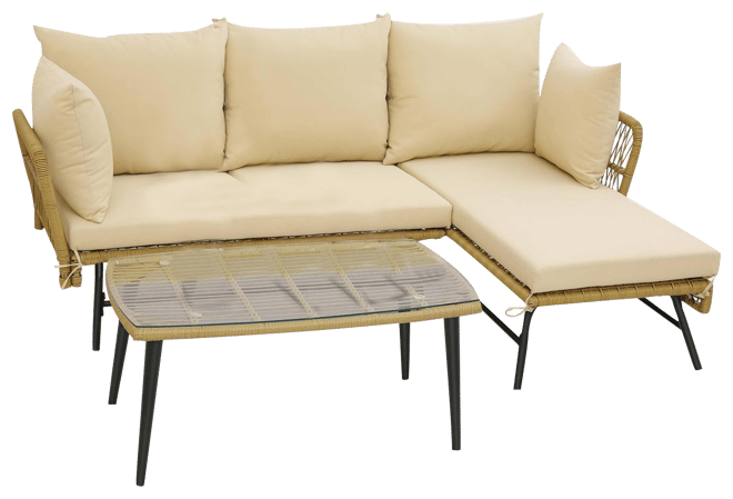 3 Pcs L-Shaped Patio Sofa Set Conversation Furniture with Cushions Deck Garden