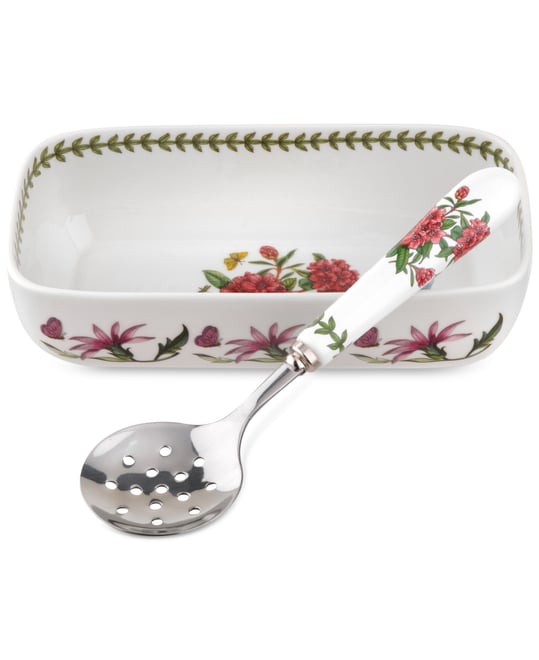 Botanic Garden Cranberry Dish & Slotted Spoon