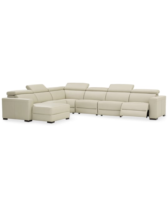 Nevio 6-pc Leather Sectional Sofa with Chaise, 1 Power Recliner and Articulating Headrests, Created for Macy's