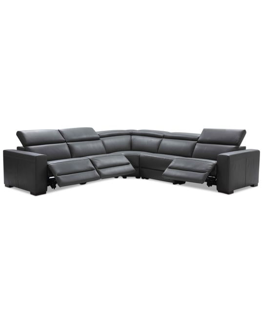 Nevio 5-pc Leather "L" Sectional with 3 Power Recliners, Created for Macy's