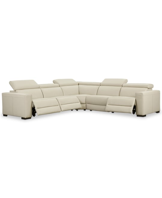 Nevio 5-pc Leather "L" Sectional with 3 Power Recliners, Created for Macy's