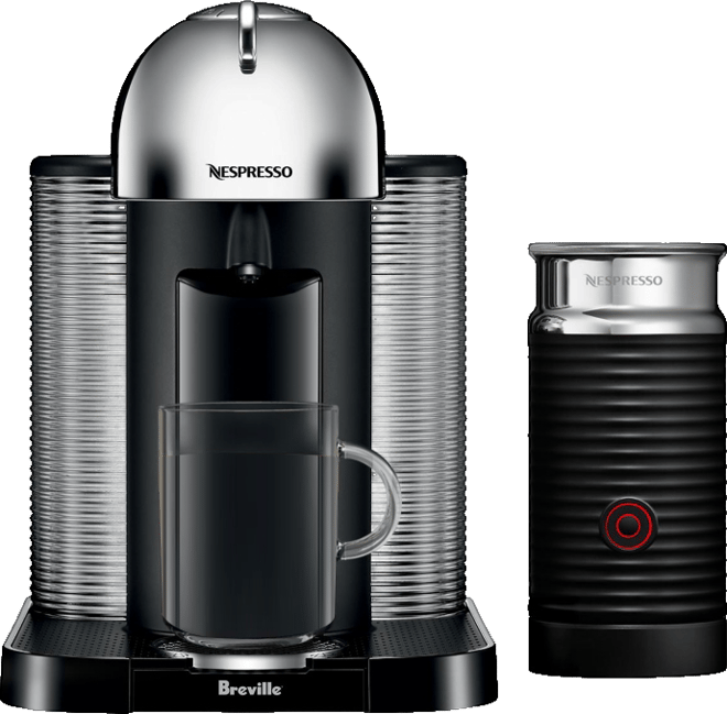 Vertuo Coffee and Espresso Machine by Breville, Chrome with Aeroccino Milk Frother