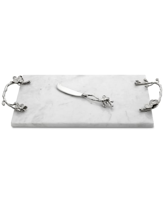 White Orchid Large Marble Cheeseboard With Knife