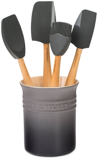 5 Piece Utensil Set with Stoneware Utensil Crock