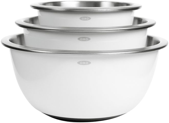 Non-Skid Mixing Bowls, Set of 3 White Stainless Steel