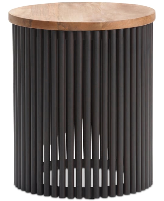 17.5" Demy Natural Solid Mango Wood and Black Metal Wide Industrial Accent Table