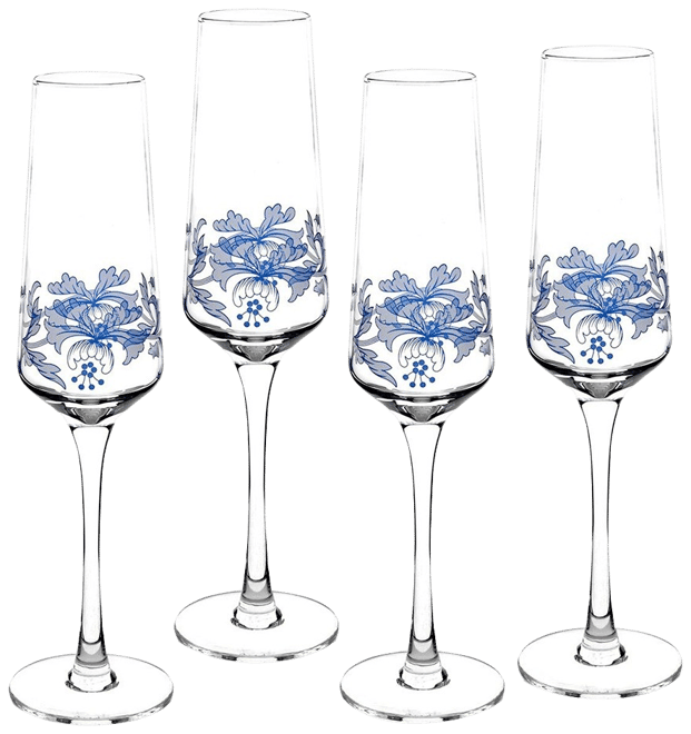 Blue Italian Champagne Flutes, Set of 4