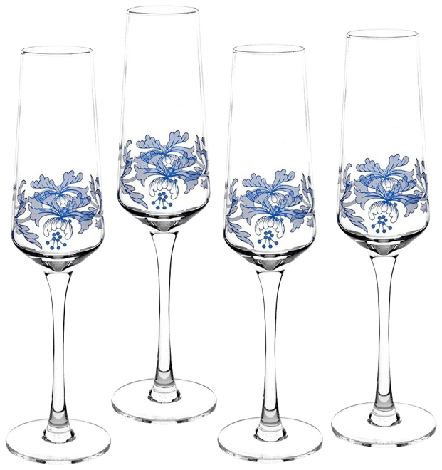 Spode Set of 4 Blue Italian Champagne Flutes