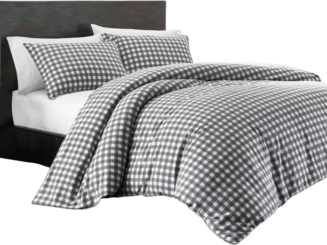 Preston Grey Cotton Flannel 3 Piece Duvet Cover Set, Full/Queen